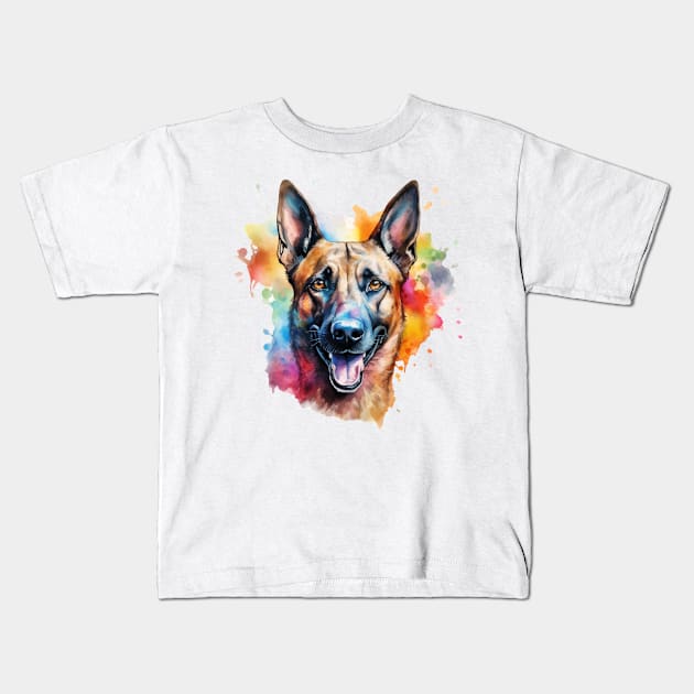 Colorful Belgian Malinois Watercolor Art Kids T-Shirt by doglovershirts